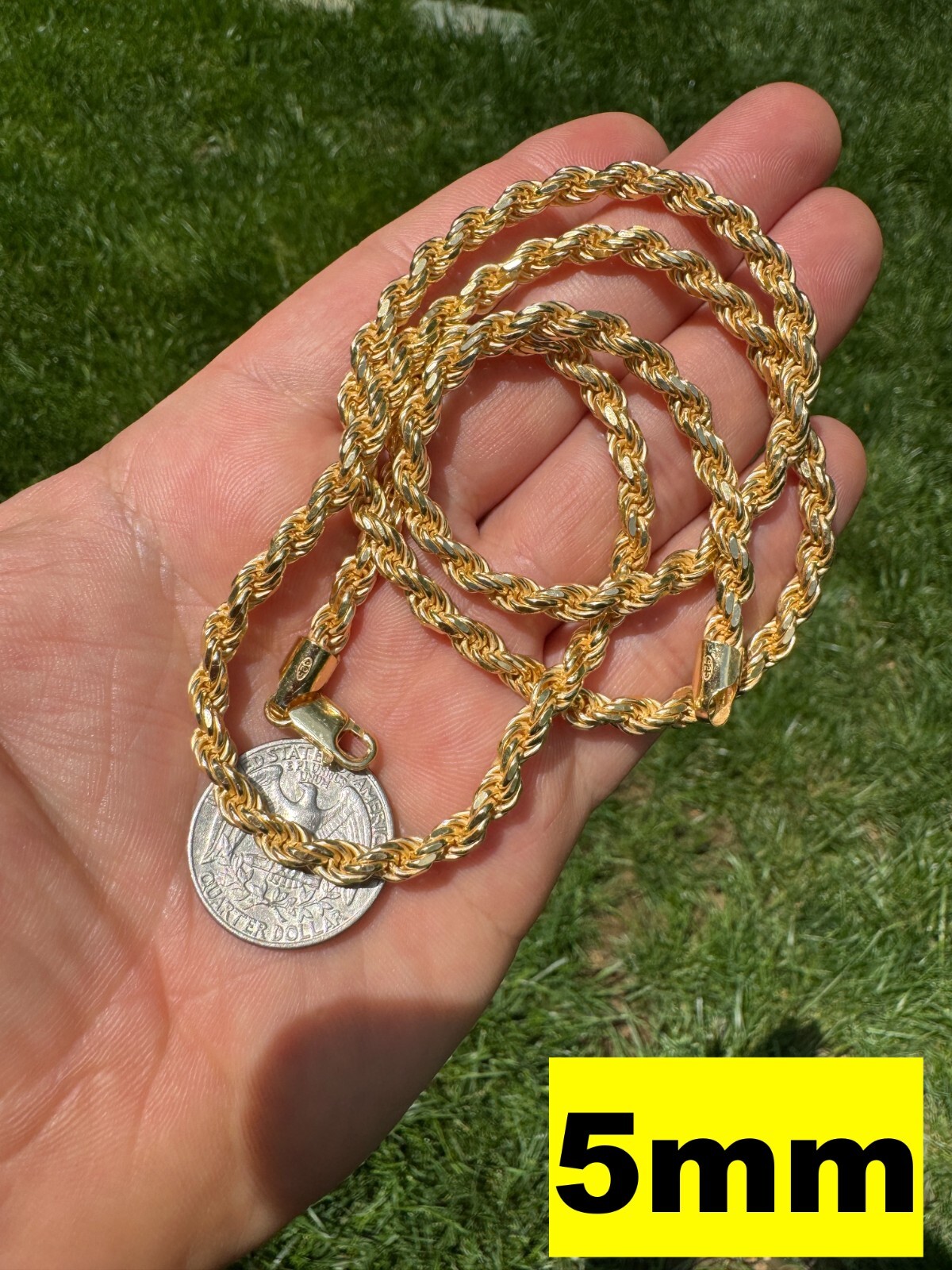 Men's Women's Real 14k Gold Plated Solid 925 Sterling Silver Rope Chain 1.5-5mm