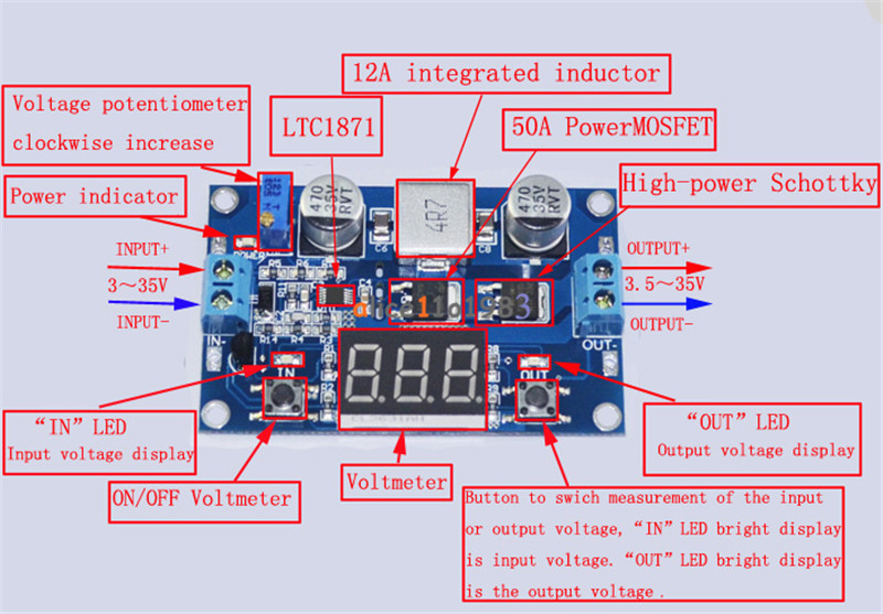 3~35V To 3.5~35V 100W Adjustable DC Step-up Boost Voltage Converter Module TOP