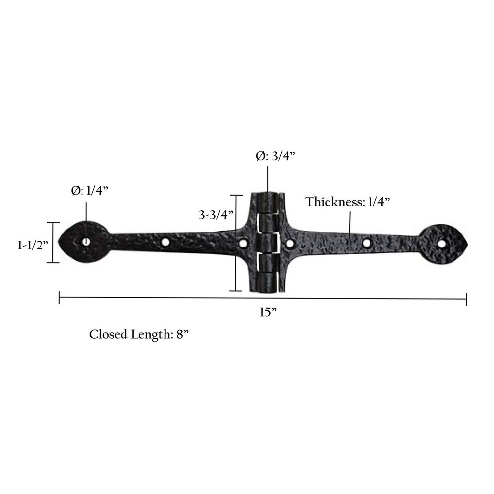 8" Decorative Cast Iron Strap Hinge Gate Door Black Finish