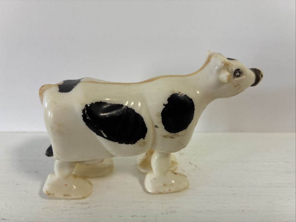 Antique Plastic Self Gravity Walking Holstein Cow B&W 1950's