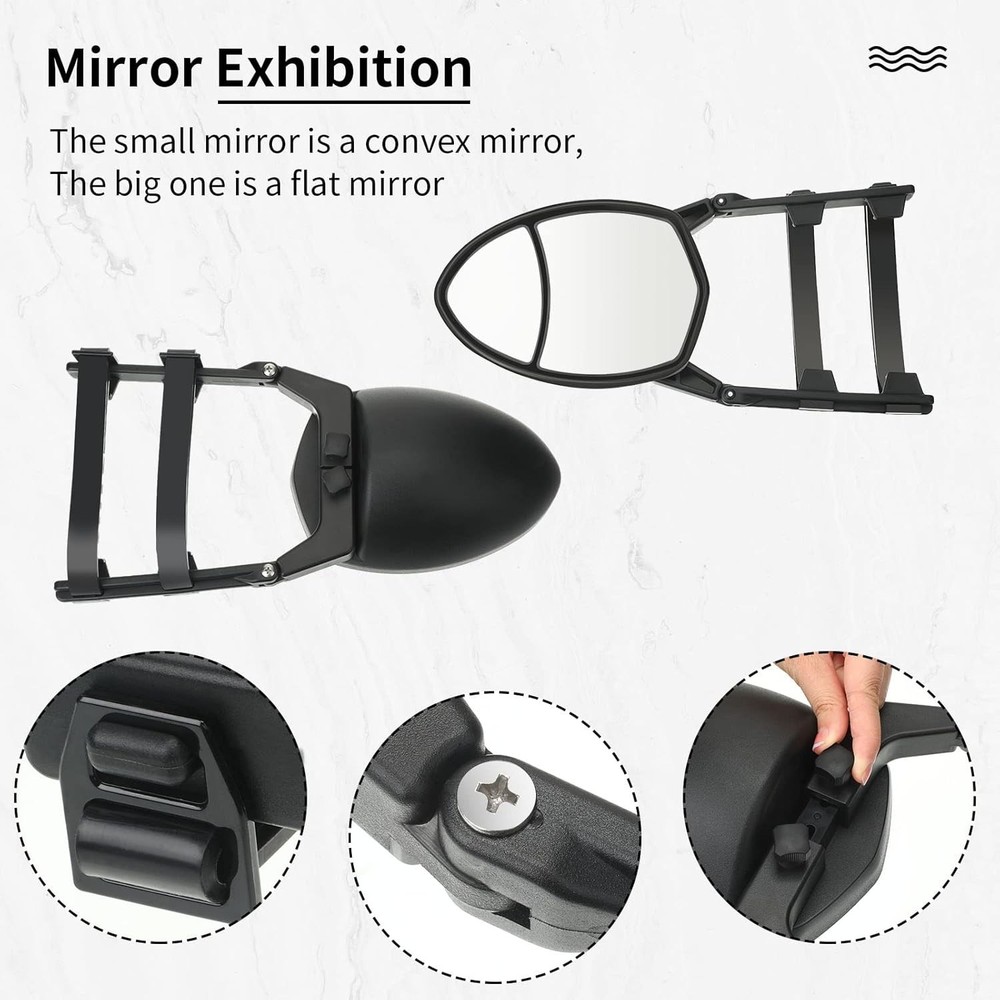 Durable 2-Piece Black Towing Mirror Set - Easy Installation & Adjustable