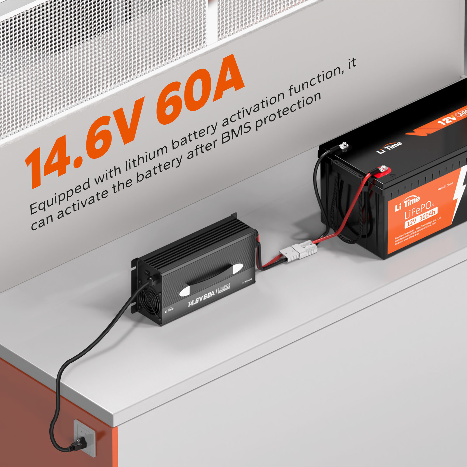 LiTime 14.6V 60A LiFePO4 Lithium Battery Charger Mountable 4 Safety Protections