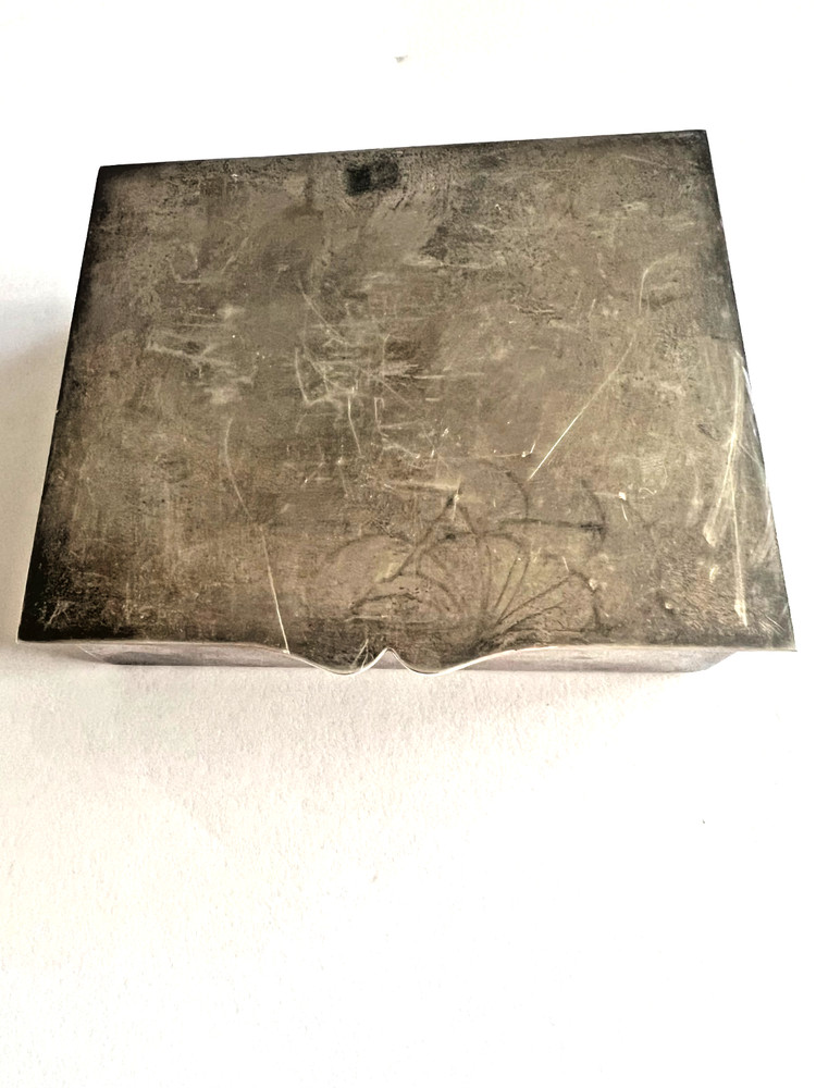 Antique Crescent Silver plated Cigarette or Trinket Box No Monogram, Marked 1BP