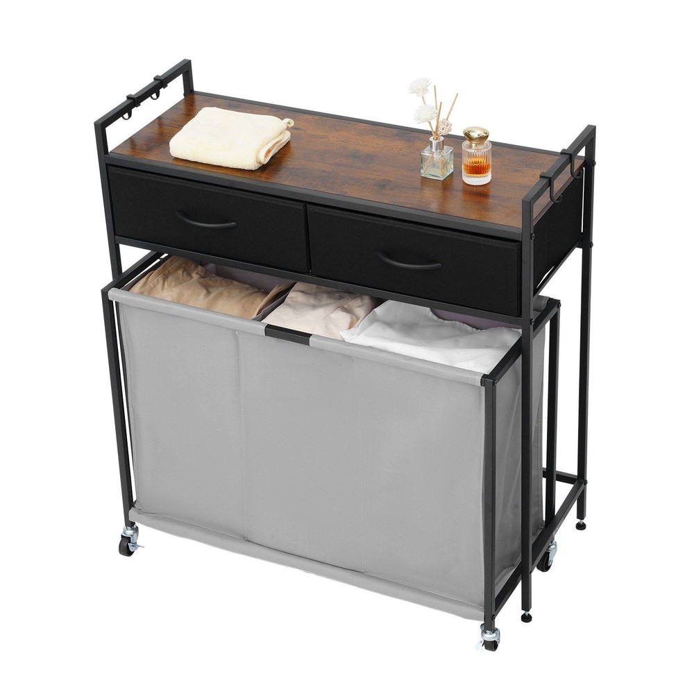3-Section 29.4Gal Sorting Station with Integrated Drawers, Modern Look