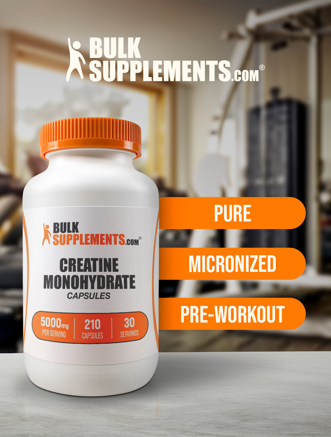 BulkSupplements Creatine Monohydrate 210 Capsules - 5000 mg Per Serving