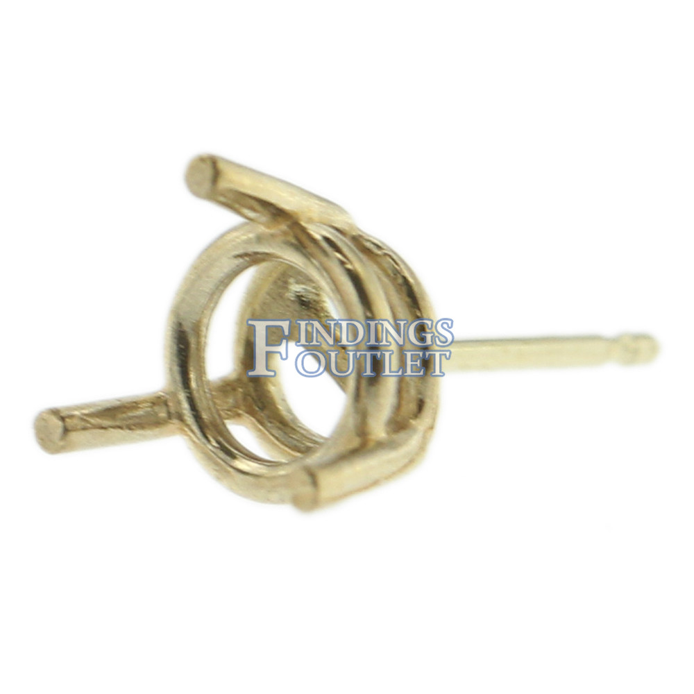 14k Yellow Gold Round Wire Basket Stud Earring Mounting Setting Push Back Post
