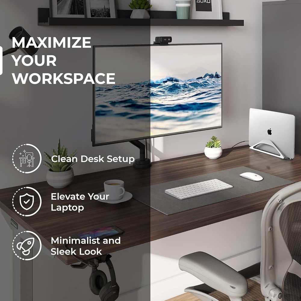 HumanCentric Vertical Laptop Stand for Desks (Silver) | Adjustable Silver