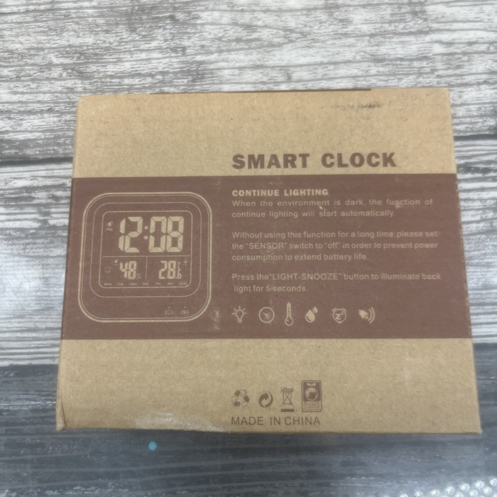 Smart Clock Digital Thermometer Hygrometer Temperature Humidity White {87}