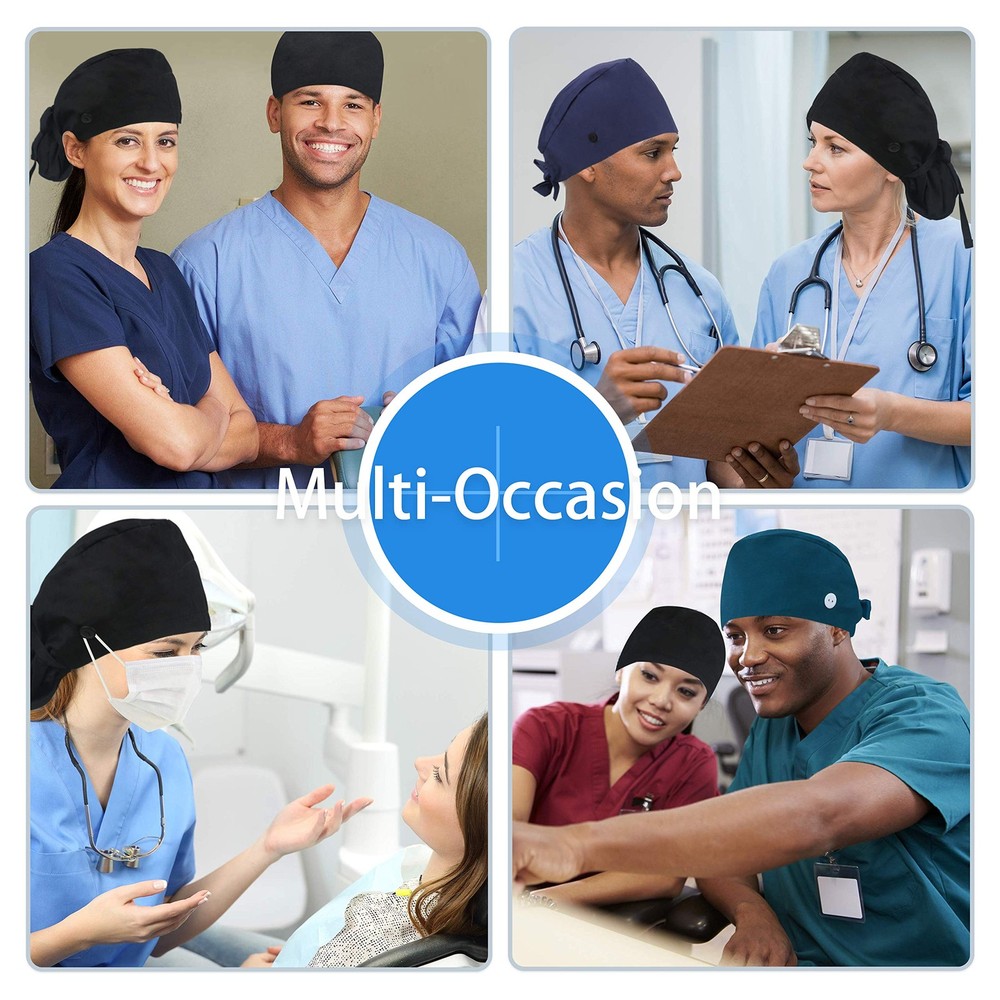 Adjustable Working Cap Button Cotton Hat Sweatband Ponytail Pocket Elastic New