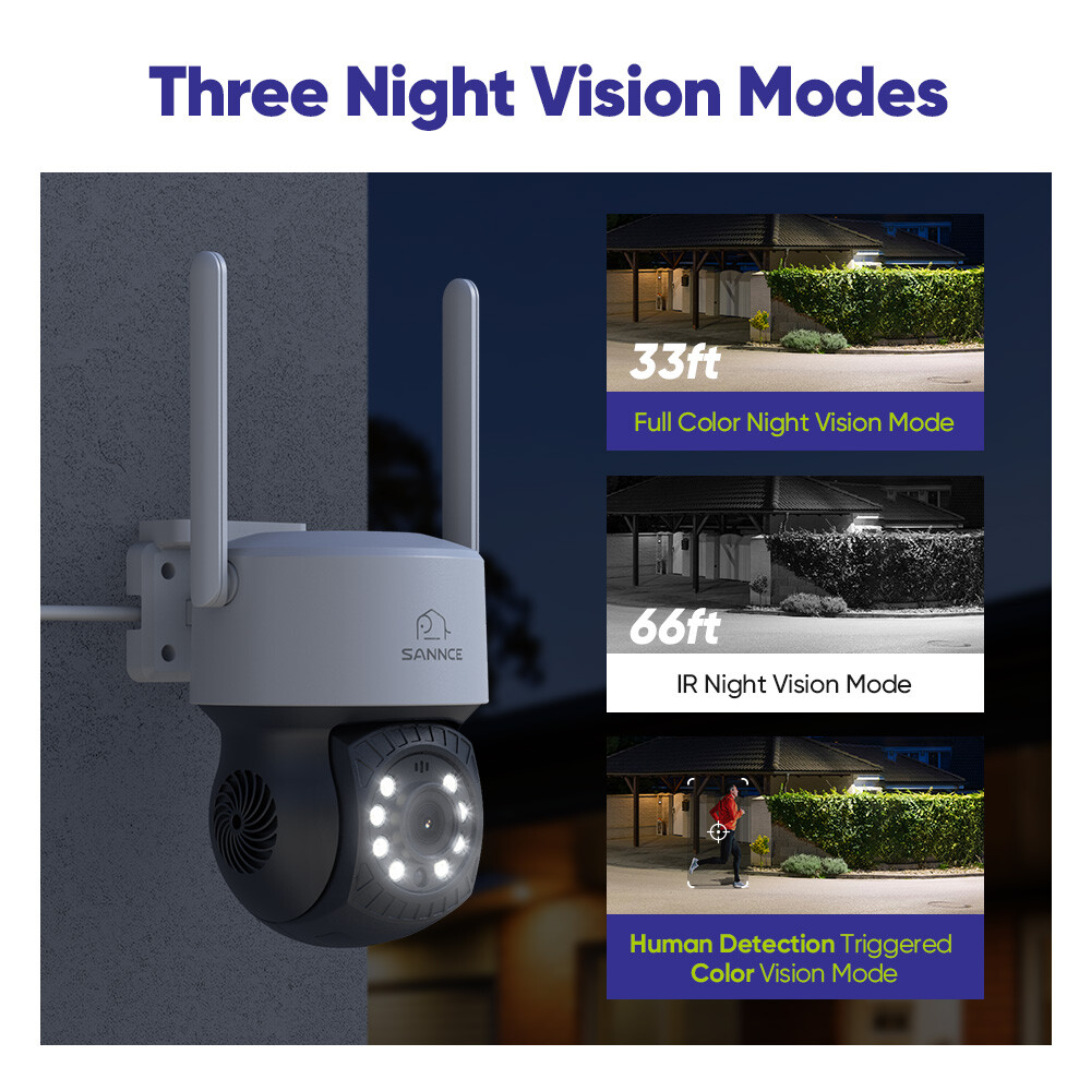 SANNCE 3MP Wireless Security Camera PT Two Way Audio Color Night Auto Tracking