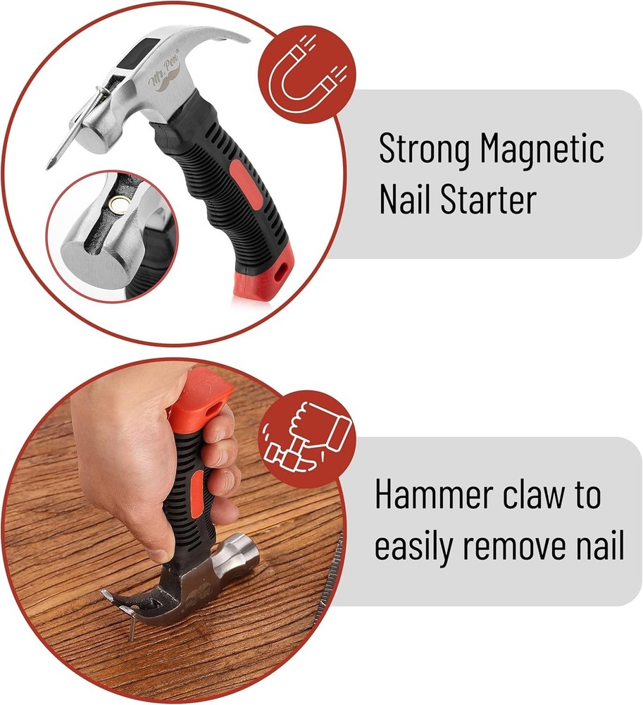 Compact 8oz Stubby Claw Hammer with Non-Slip Grip - Perfect for DIY Projects