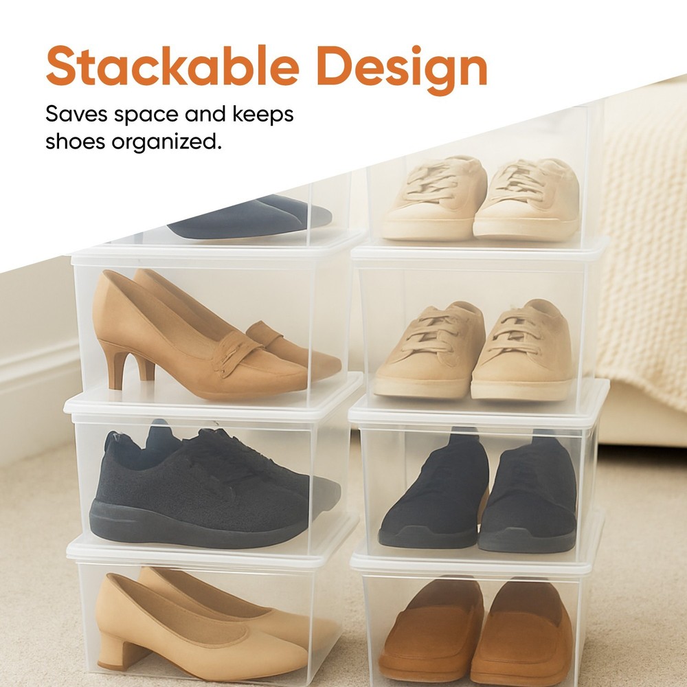 Superio Shoe Box Storage Container Clear Stackable Plastic, 6.5 Qt, 8 Pack