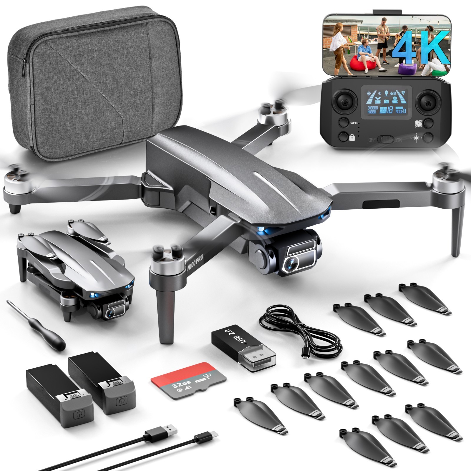 4K Camera Drone Foldable GPS WiFi Brushless Motor 2×25 Mins Beginner Quadcopter