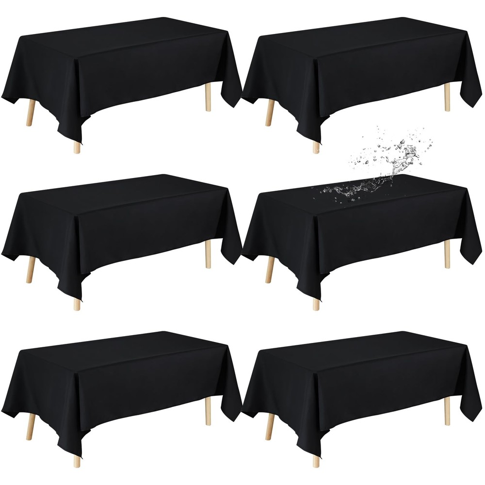 6 Pack Black Washable Polyester Table Cloths, 60 x 102 Inch, Rectangular, for...