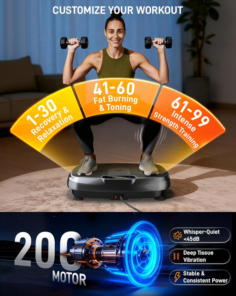 Vibration Plate Exercise Machine, 450Lbs Capacity Full Body Workout Platform, LE