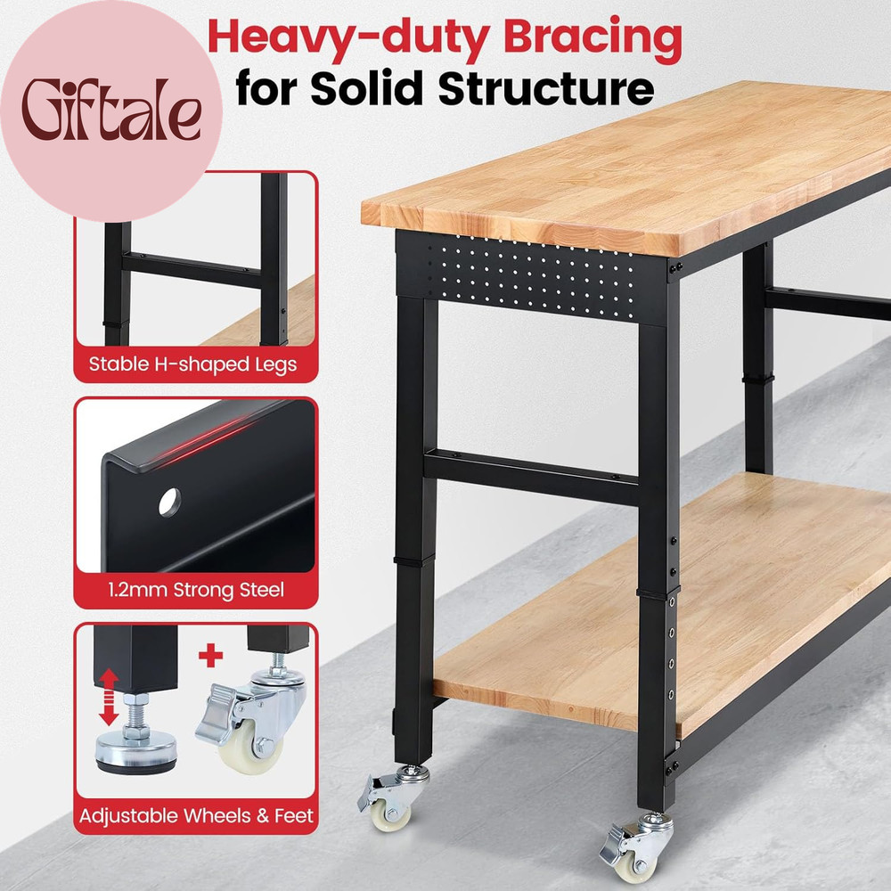 Work Bench for Garage Adjustable Workbenches with Storage 60 Inch Garage Workben