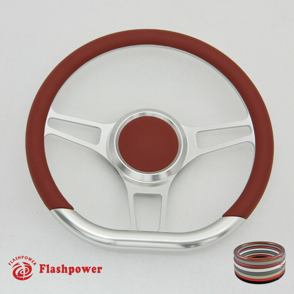 14" D Type Billet Steering Wheel Red Half Wrap Chevy Ididit FlamingRiver