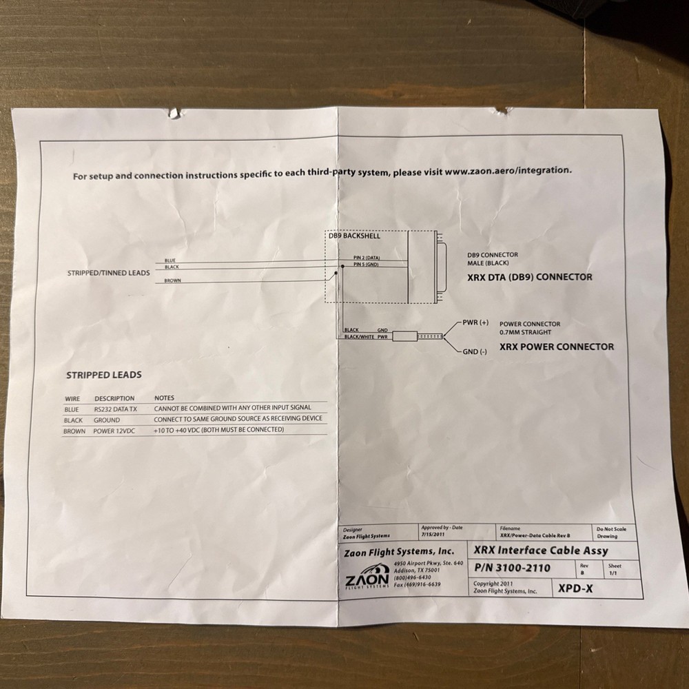 ZAON XRX PCAS Interface Cable Assembly