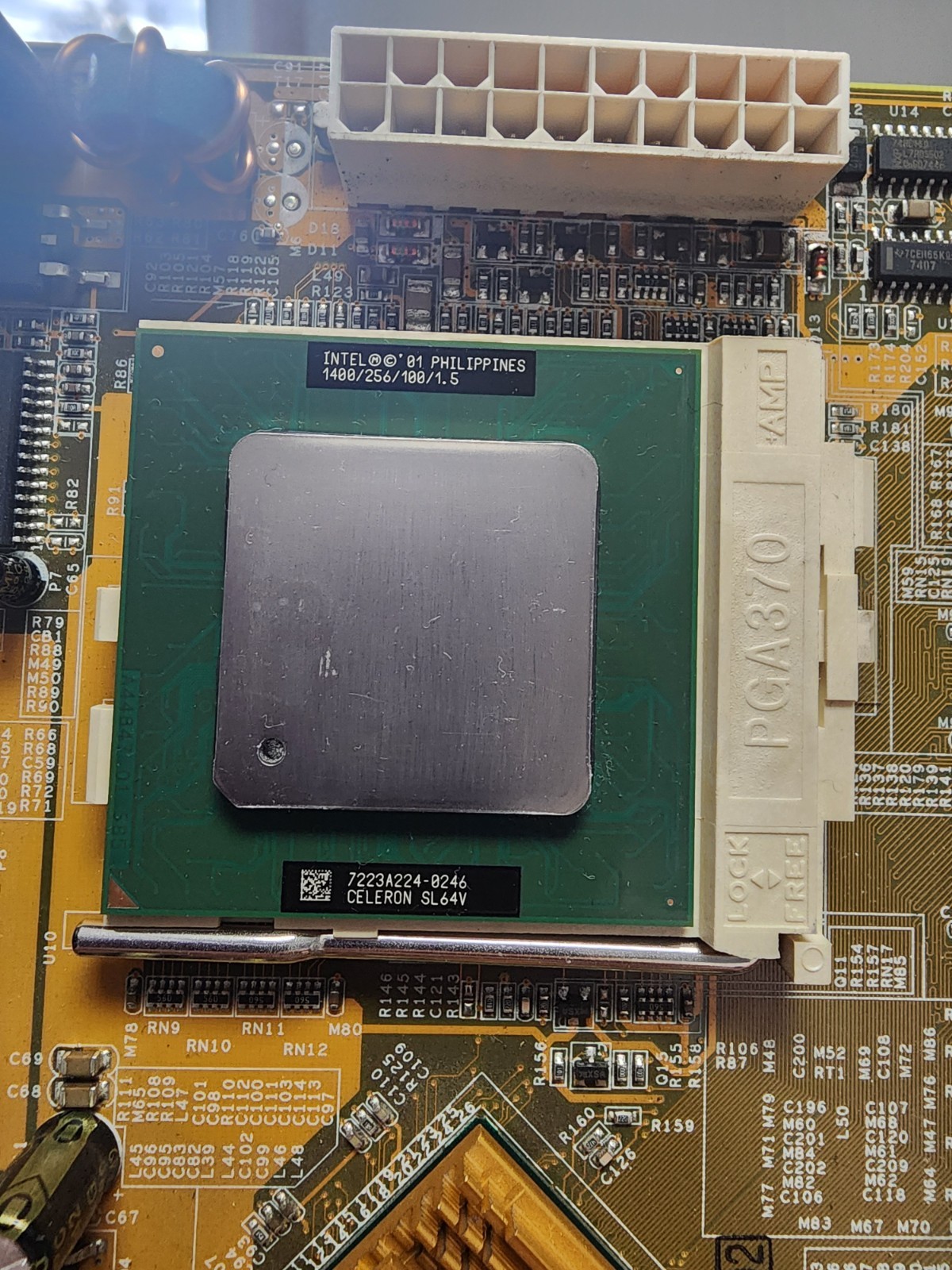 Socket 370 Motherboard Combo – Celeron 1.4GHz, 256MB RAM, I/O Shield – Tested