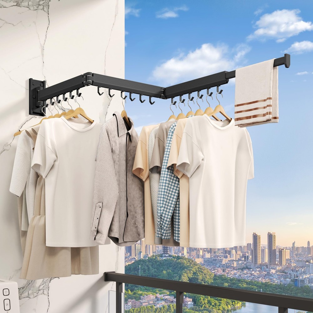 Wall Mounted Clothes Drying Rack, Collapsible Laundry Drying Rack, Retractabl...