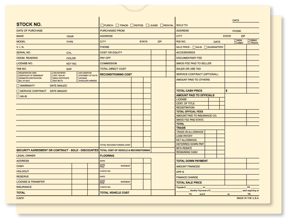 3-in-1 Buff 9" x 12" Vehicle Car Dealer Deal Jackets Envelopes (Package of 100)