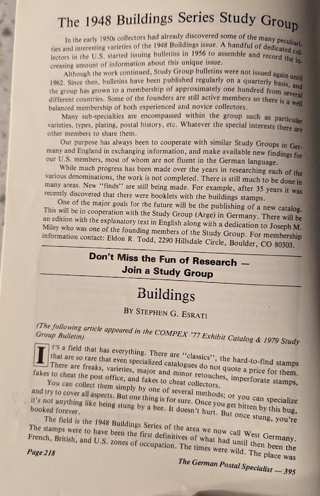 German Postal Specialist Jun 1986 1948 Building Series WW I Censored Letters