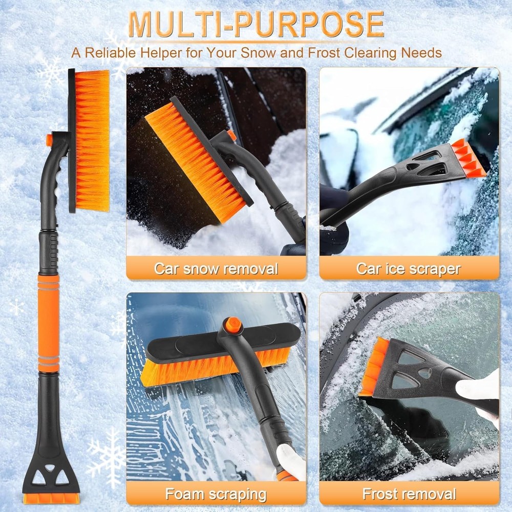32" Extendable Ice Scraper & Snow Brush for Car Windshield, 360° Rotating Sno...