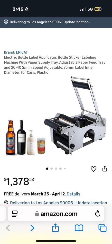 ELECTRIC BOTTLE LABEL APPLICATOR- USED
