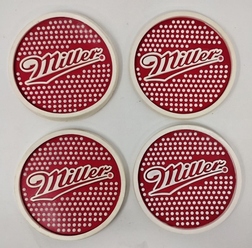 Miller Beer Coaster Set Of 4 Rubber Durable Flexible Washable Stocking Stuffer