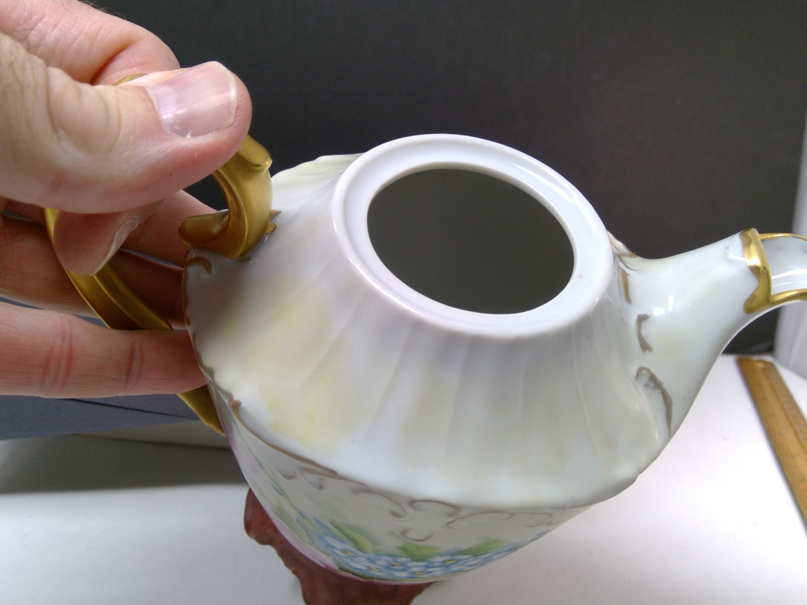 Vintage Gand Painted Roses Coffee Pot Creamer & Sugar Set