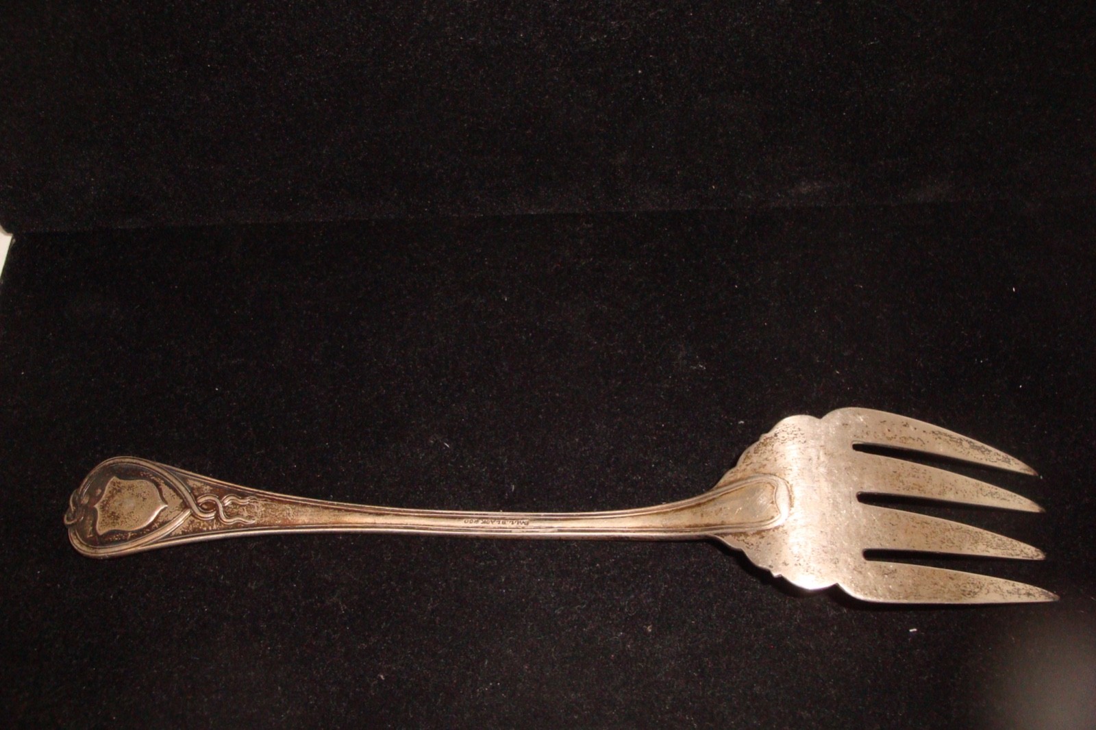 Antique Ball Black & Co coin silver meat fork Mono "B"on handle 10" 118g etched