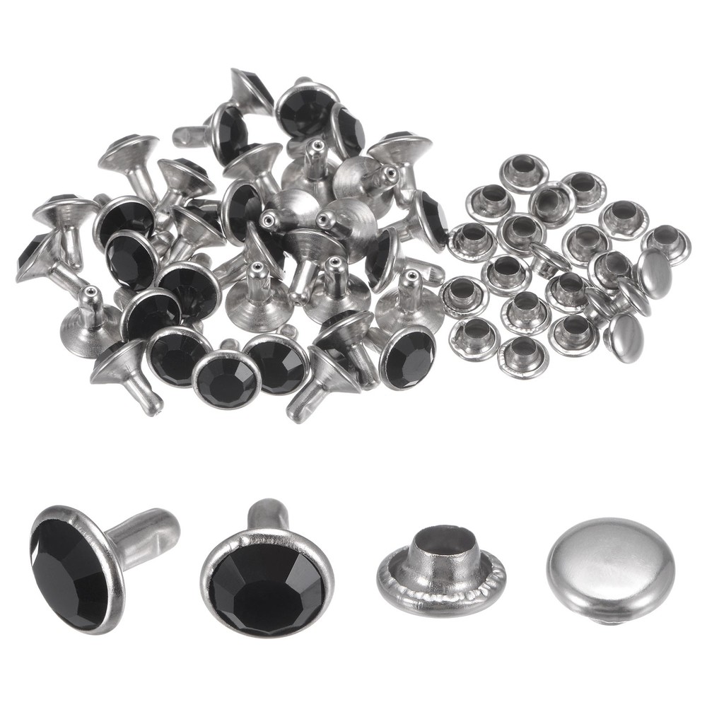 100pcs Crystal Rivets 8mm Rhinestone Rivets Rapid Stud Rivets, Black