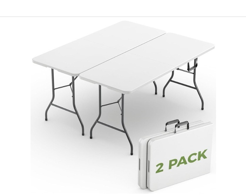Folding Table 2 Pack, 6 FT Foldable Plastic Table with Carrying Handle, Heavy,,