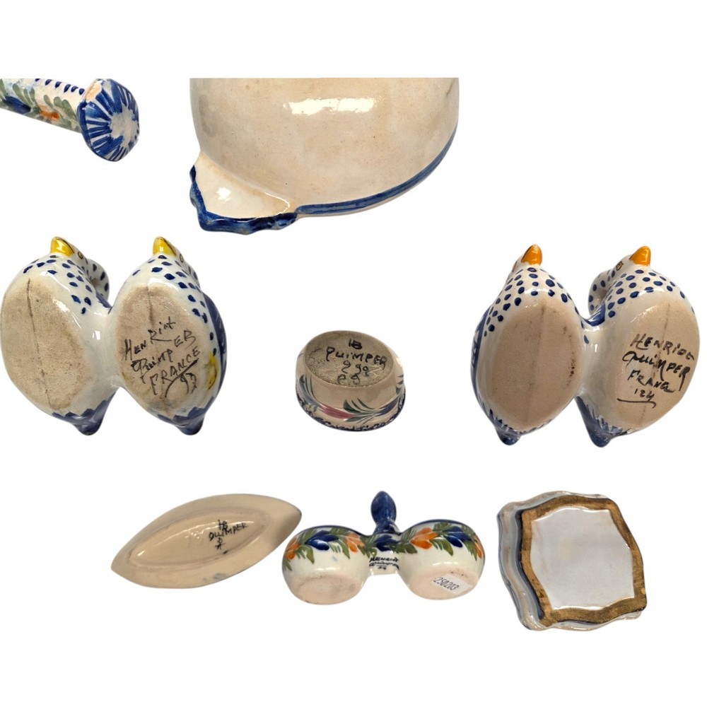 C020 13 pc QUIMPER-OPEN SALTS, SMALL PLATES, etc.