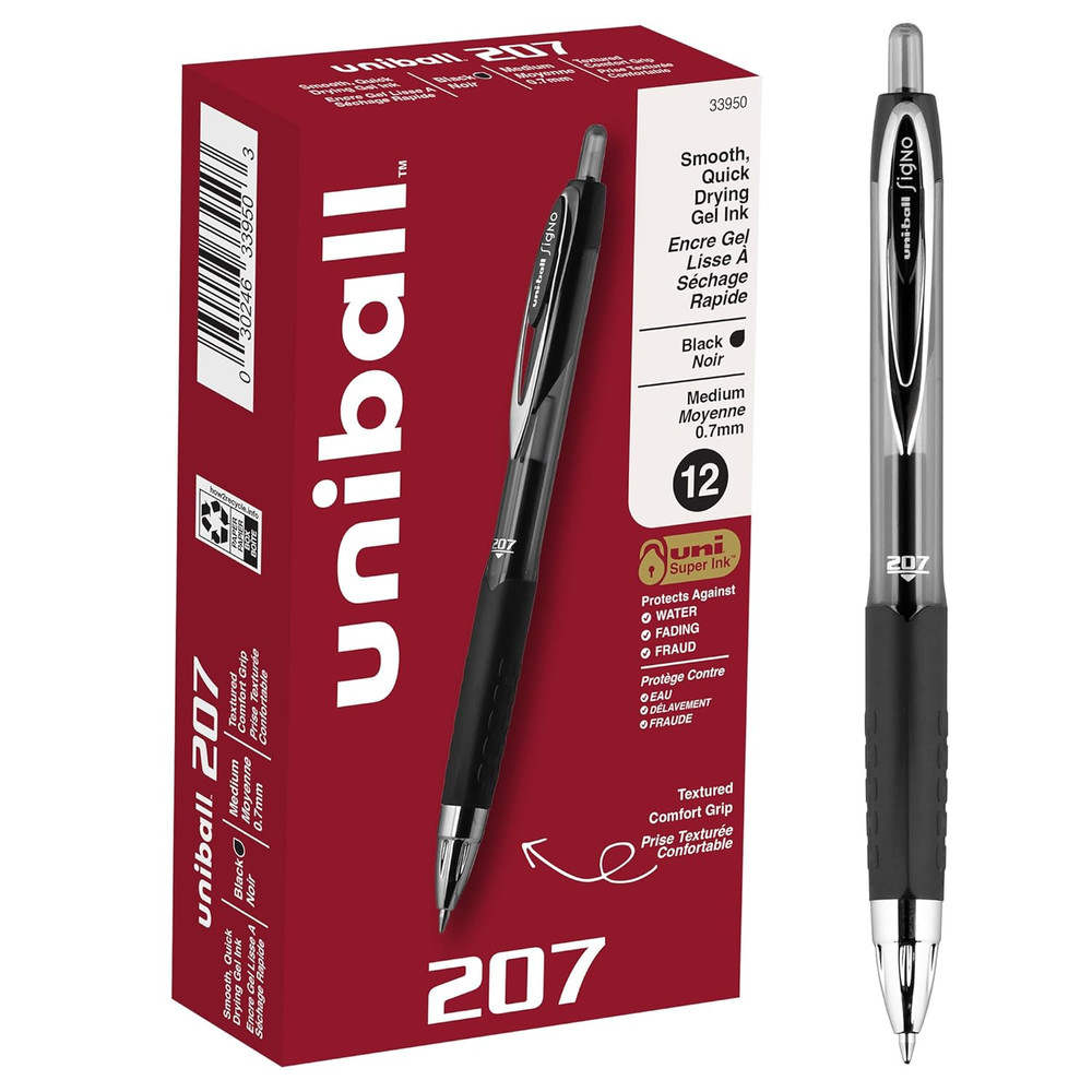 27 Retractable Gel Pens Medium Point, .7Mm, Black, 12 Pack