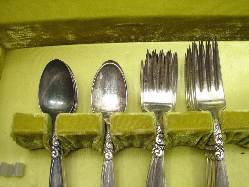 South Seas Silverplate Dinner Set & Chest Oneida Community Flatware 53 pc Lot