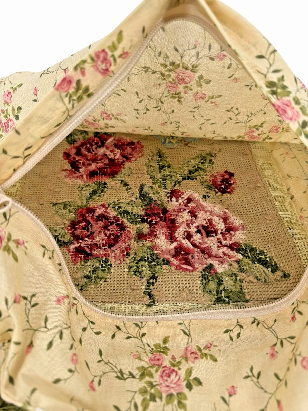 NWT C&F 100% Wool Floral Needlepoint Throw Pillow Cover Green Rose Butterfly 16"