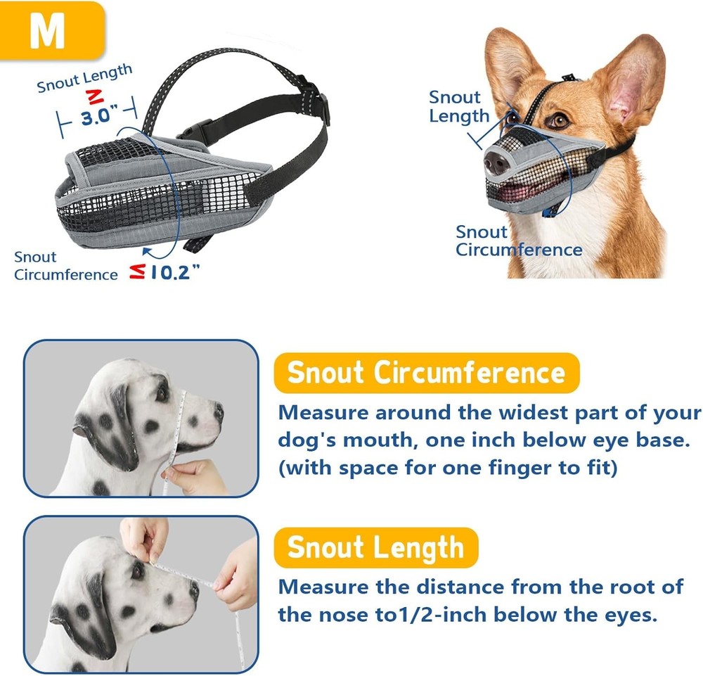 Soft Mesh Dog Muzzle with Reflective Strap - Lightweight Muzzle Adjustable Dogs