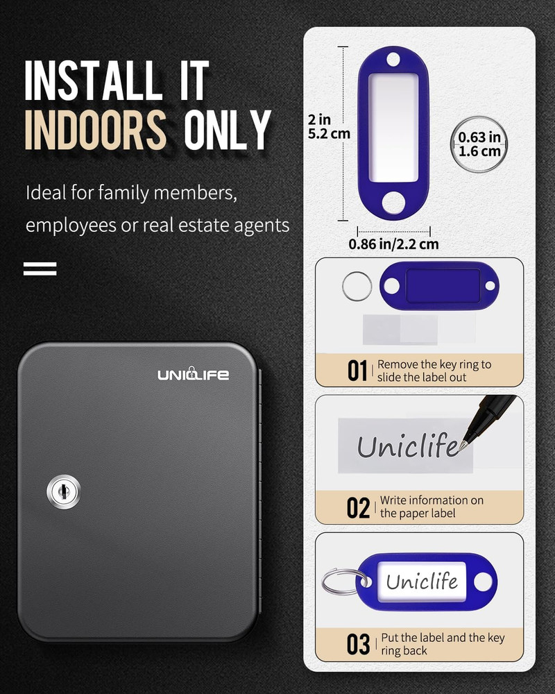 20 Position Key Cabinet with Key Lock Wall Mounted Black Security Storage Box St