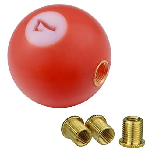Round Ball Shift Knob, Gear Shifter Knobs with 3 Adapters Head Orange Red