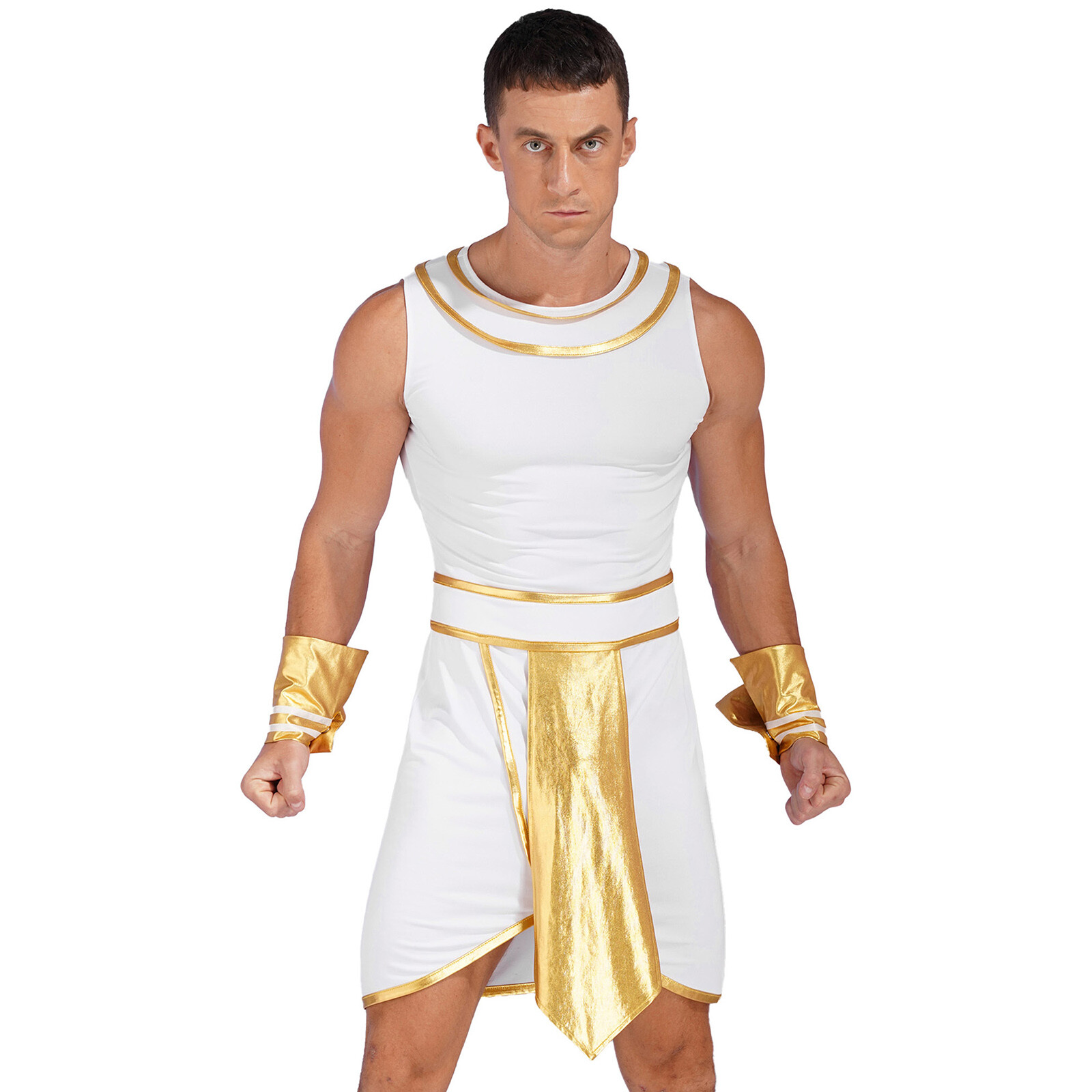 Mens Egyptian Costume Adult Set Toga Outfit Performance With Cuffs Round Neck