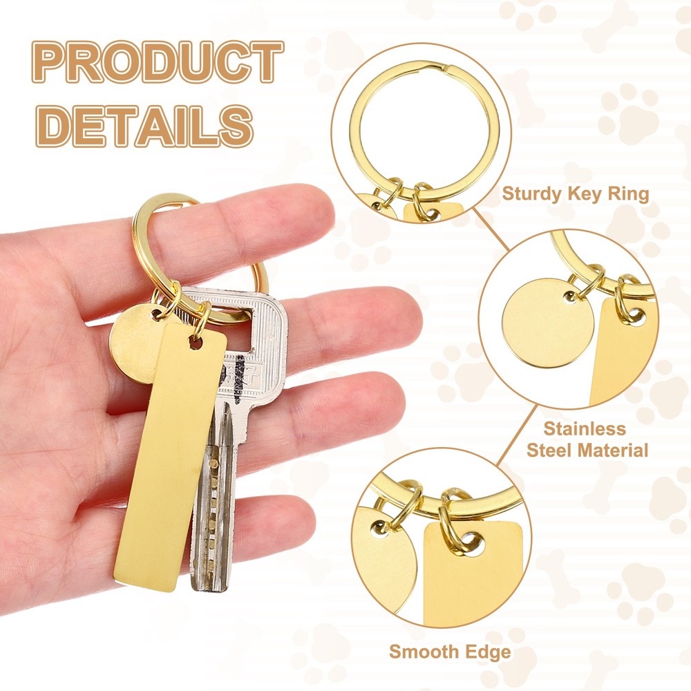 30Pcs Metal Engraving Keychain Blanks, Gold Tone(Rectangular)