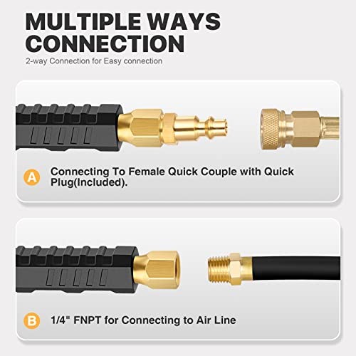 2 Pack 12" Extended Reach Dual Head Air Chuck, 2-Way Connection Solid Brass