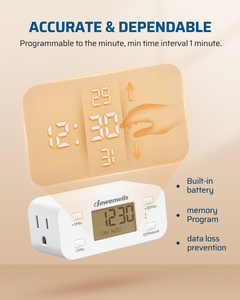 DEWENWILS Indoor Countdown Timer Outlet, Digital Timers 15A/1000W, 2 Pack