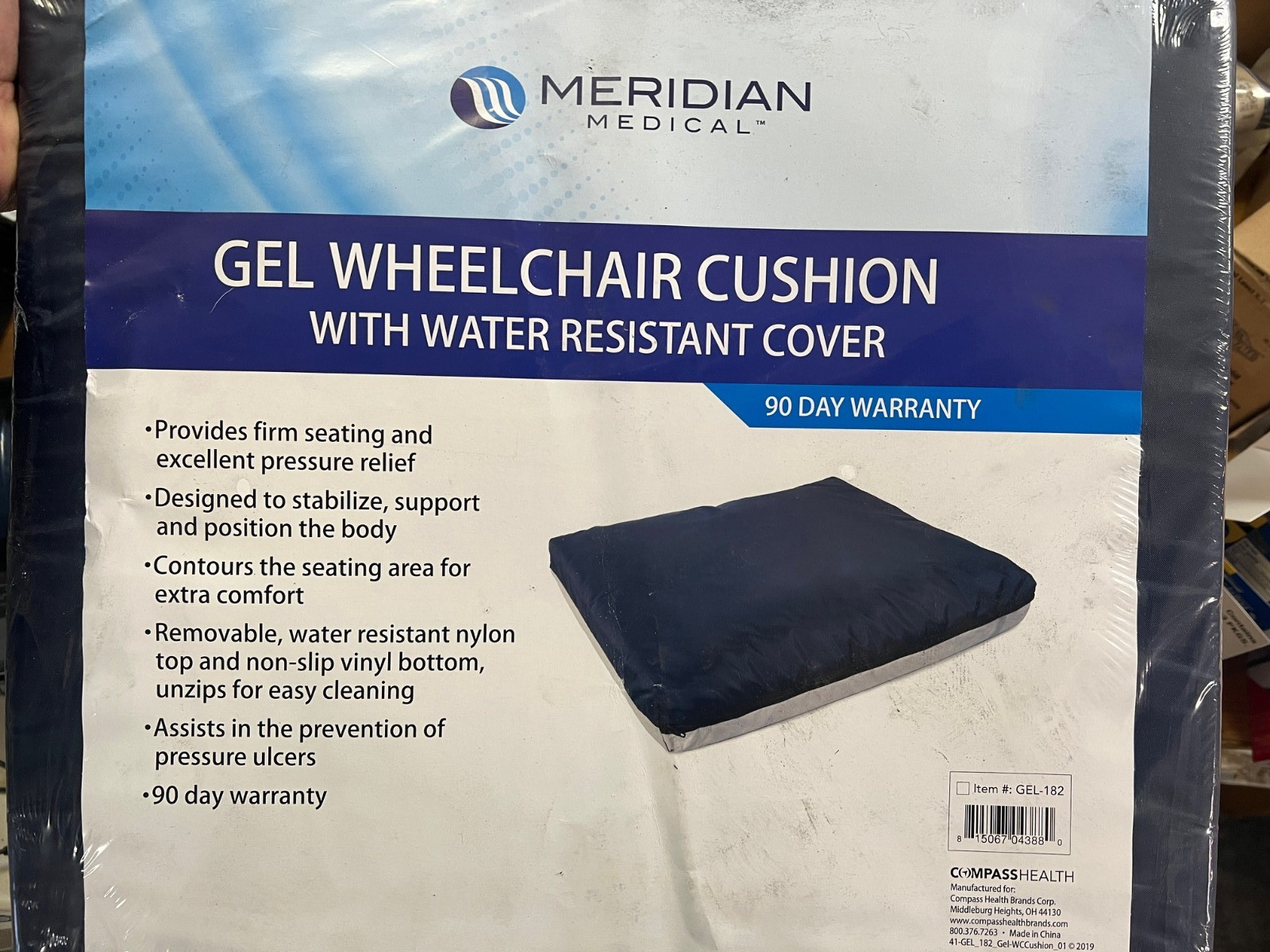 Meridian Gel Wheelchair Cushion with Water Resistant Cover, 16" x 18" x 2"