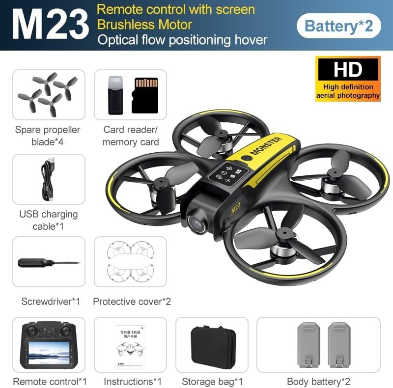 Lightweight Drone with HD Camera 4.5" Screen 2 Batteries Beginner Black