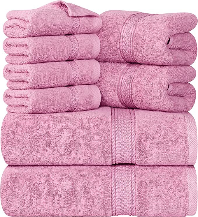 Utopia Towels 600 GSM 8Pc Towel Set 2 Bath Towels 2 Hand Towels 4 Washcloths