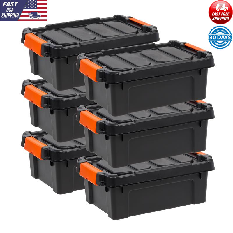 Heavy Duty Storage Bins 6 Pcs Lockable Lids Stackable Containers Durable Totes