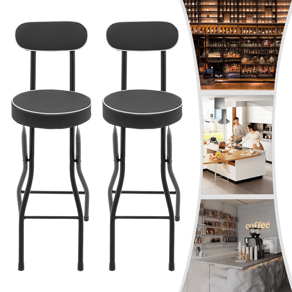2PCS Bar Stool Portable Folding Stool Padded Folding High Chairs Black
