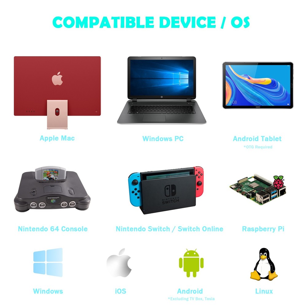 Wireless N64 Switch Online Controller for PC Windows Laptop iOS Mac Raspberry Pi